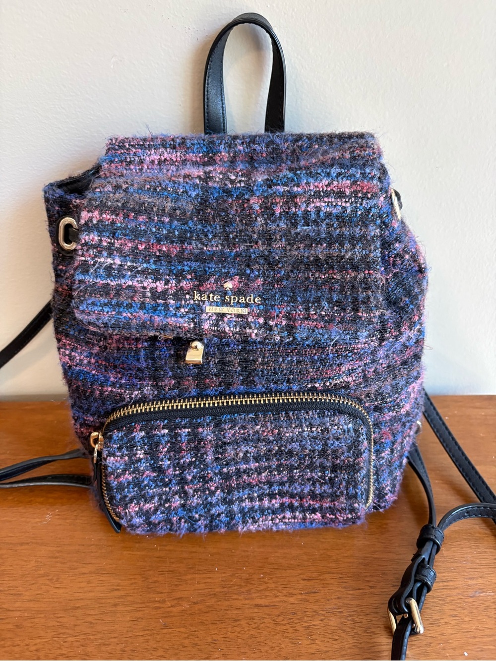 kate spade Tweed Mini Backpack in Blue and Pink